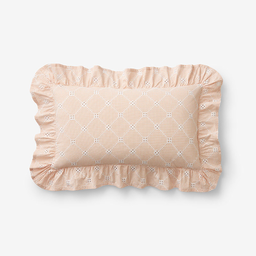 Eyelet Ruffle Classic Cool Yarn-Dyed Cotton Percale Decorative Lumbar Pillow Cover
