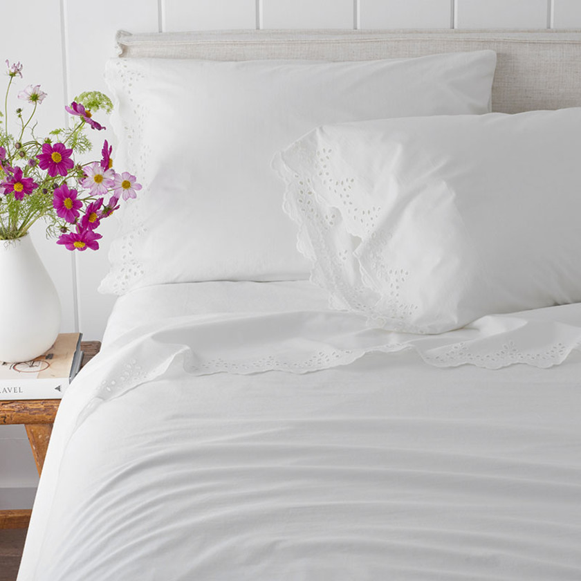 Eyelet Classic Cool Cotton Percale Solid Bed Skirt - White, Twin,White