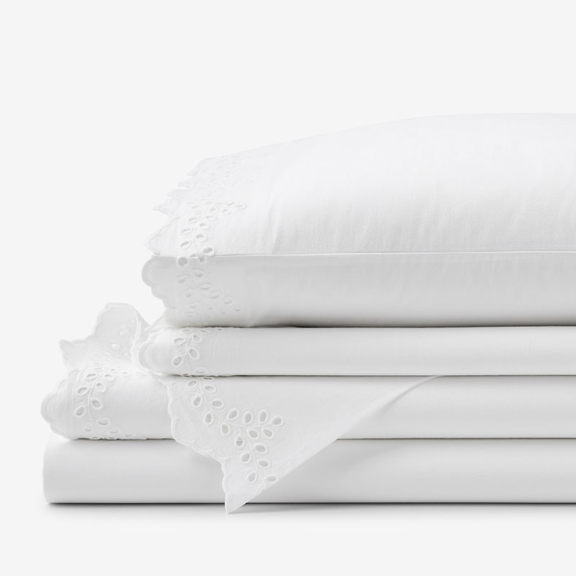 Eyelet Classic Cool Cotton Percale Solid Bed Sheet Set