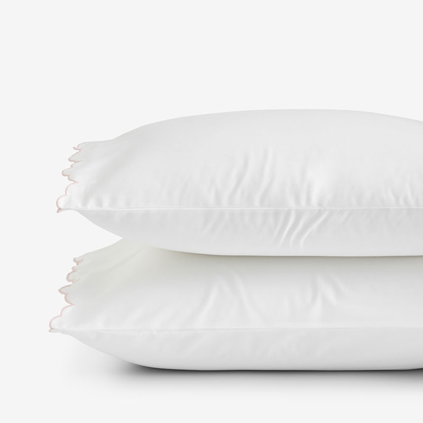 Embroidered Scallop Classic Smooth Sateen Solid Pillowcase Set