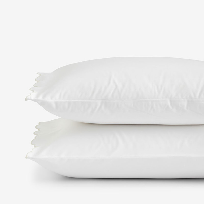 Embroidered Scallop Classic Smooth Sateen Solid Pillowcase Set