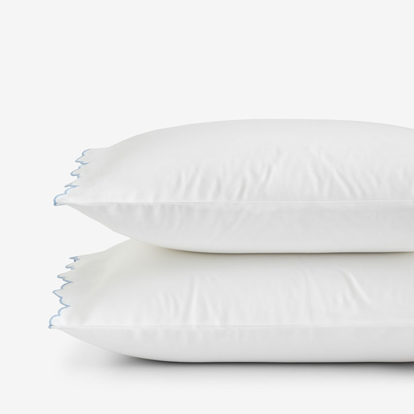 Embroidered Scallop Classic Smooth Sateen Solid Pillowcase Set