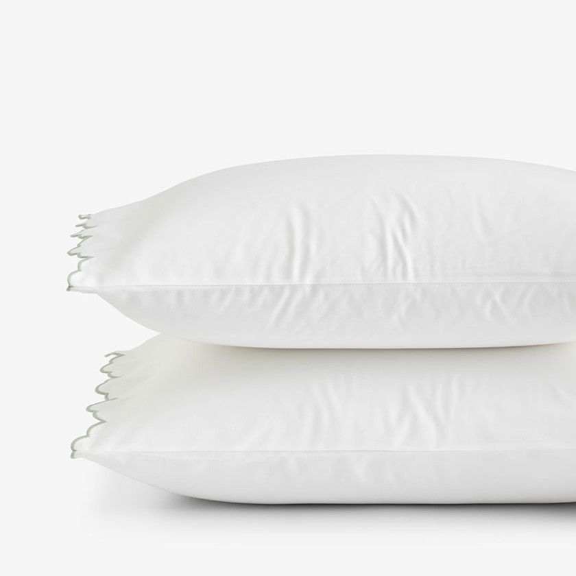 Embroidered Scallop Classic Smooth Sateen Solid Pillowcase Set