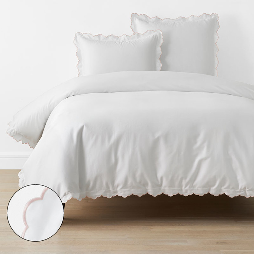 Embroidered Scallop Classic Smooth Sateen Solid Duvet Cover
