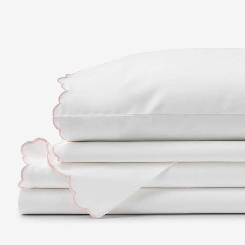Embroidered Scallop Classic Smooth Sateen Solid Bed Sheet Set