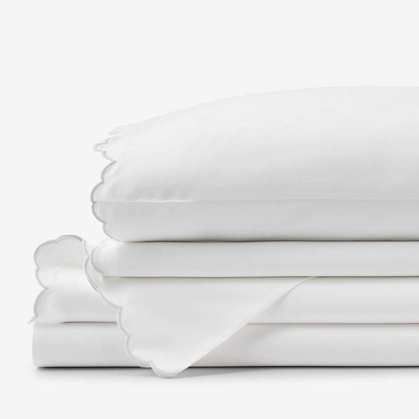 Embroidered Scallop Classic Smooth Sateen Solid Bed Sheet Set