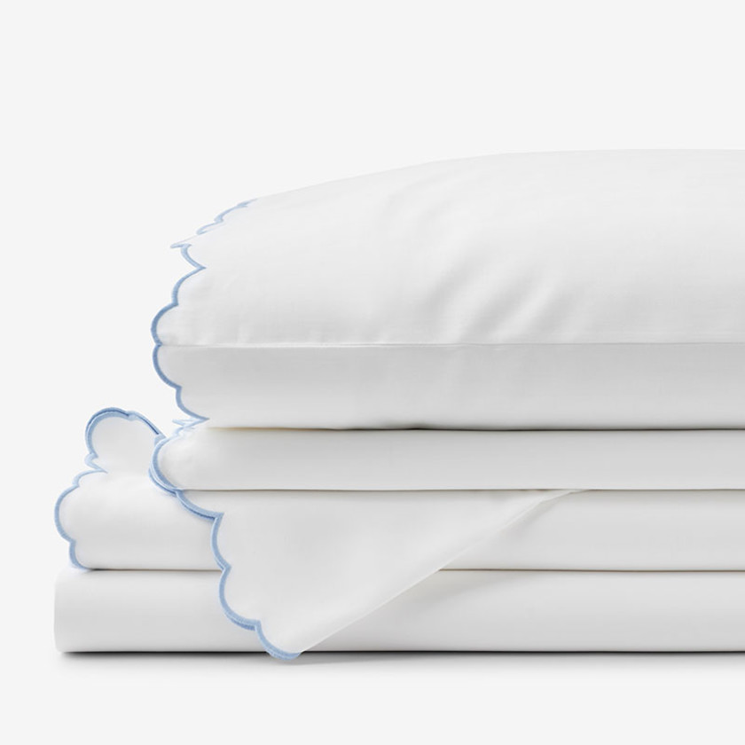 Embroidered Scallop Classic Smooth Sateen Solid Bed Sheet Set