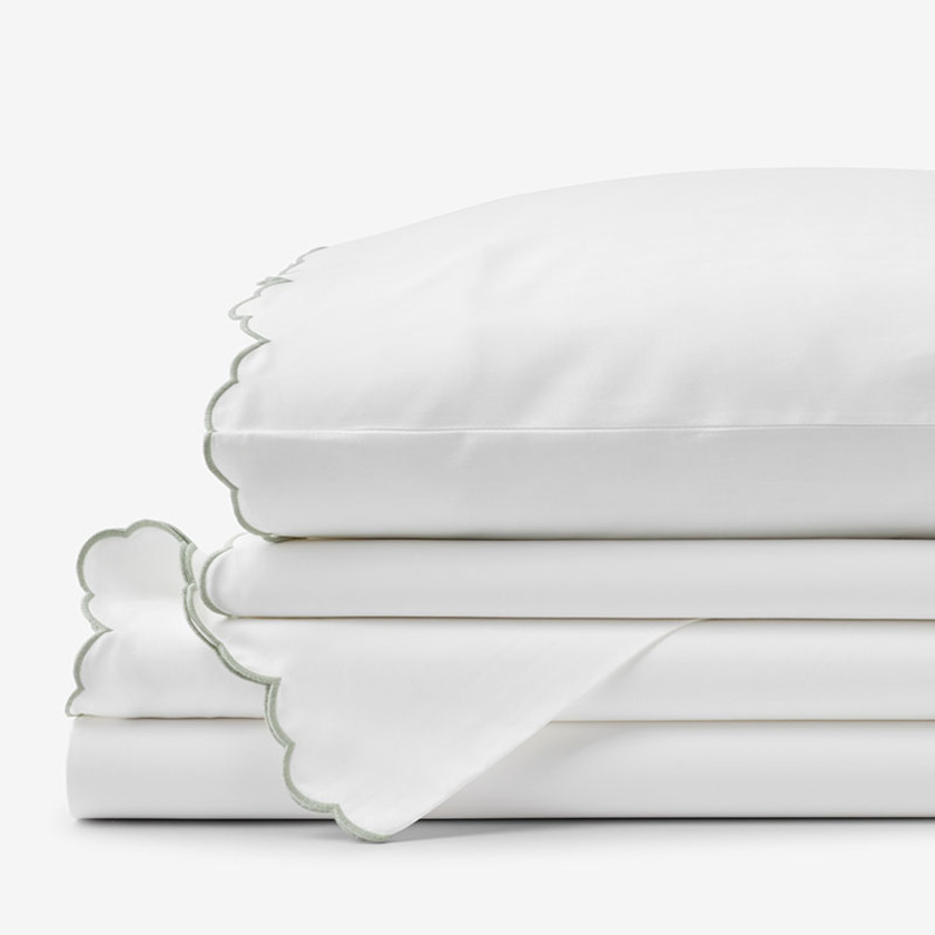 Embroidered Scallop Classic Smooth Sateen Solid Bed Sheet Set