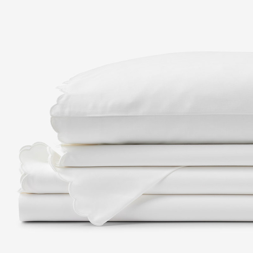 Embroidered Scallop Classic Smooth Sateen Solid Bed Sheet Set