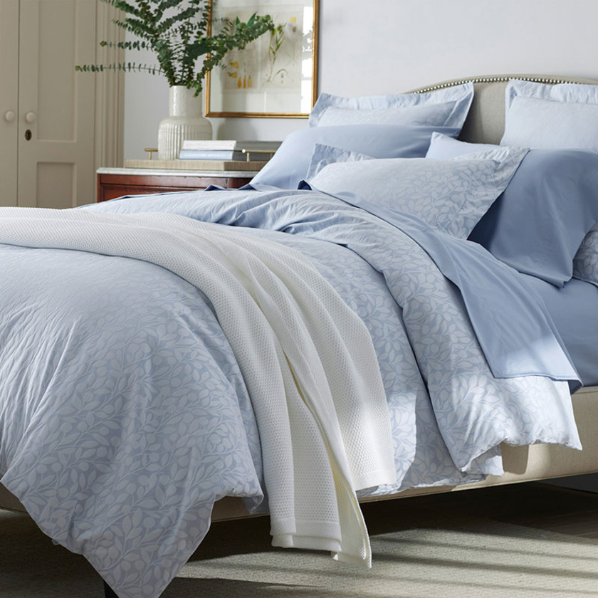 Jacquard Leaf Yarn-Dyed Premium Smooth Supima® Cotton Wrinkle-Free Sateen Pillowcase Set - Blue Shadow, Standard,Blue Shadow