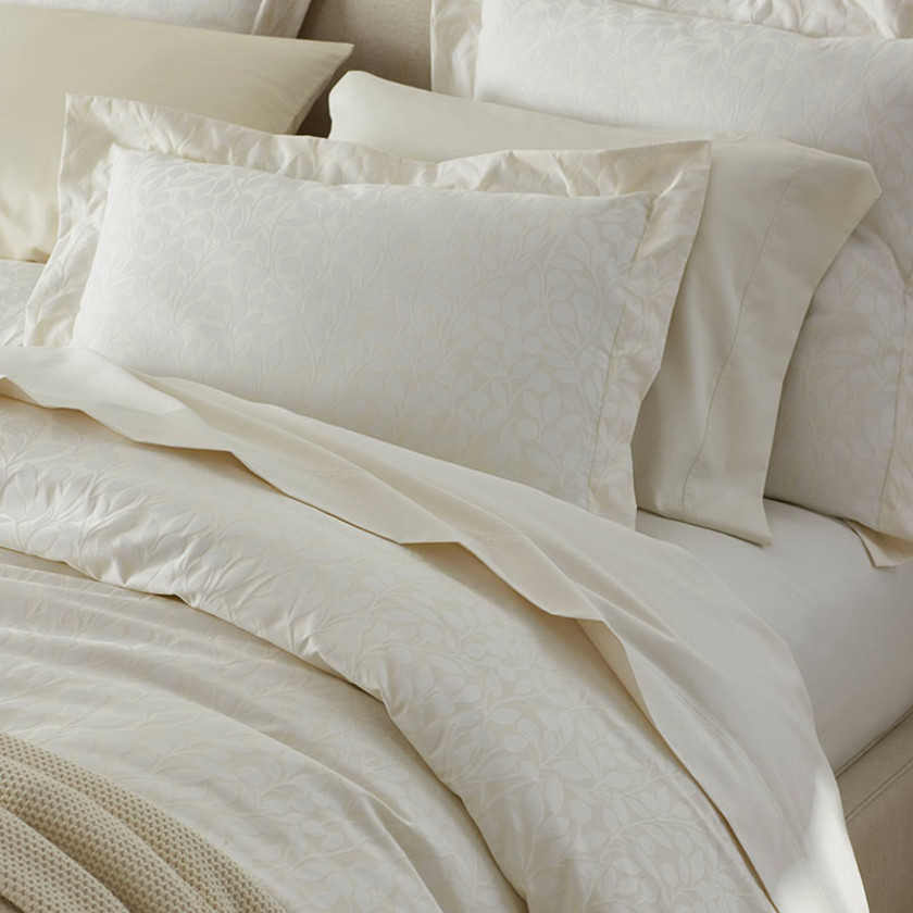 Jacquard Leaf Yarn-Dyed Premium Smooth Supima® Cotton Wrinkle-Free Sateen Duvet Cover - Ivory, Twin/Twin XL,Ivory