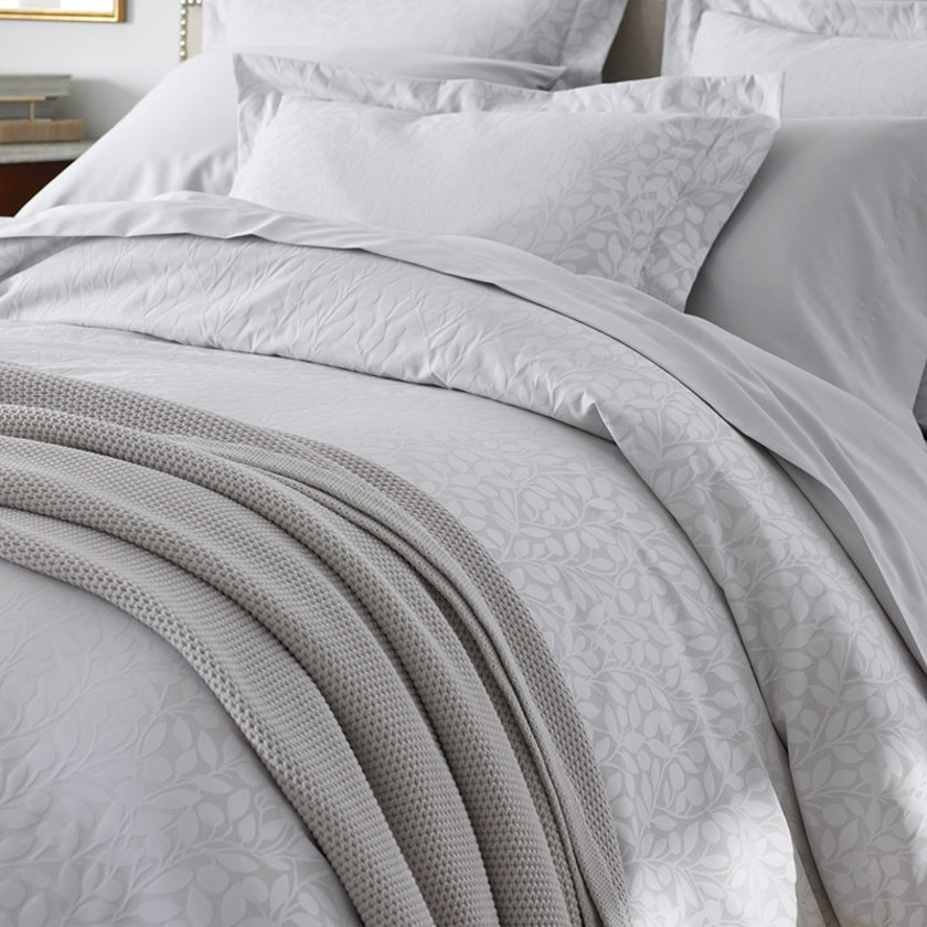 Jacquard Leaf Yarn-Dyed Premium Smooth Supima® Cotton Wrinkle-Free Sateen Duvet Cover - Light Gray, Twin/Twin XL,Light Gray