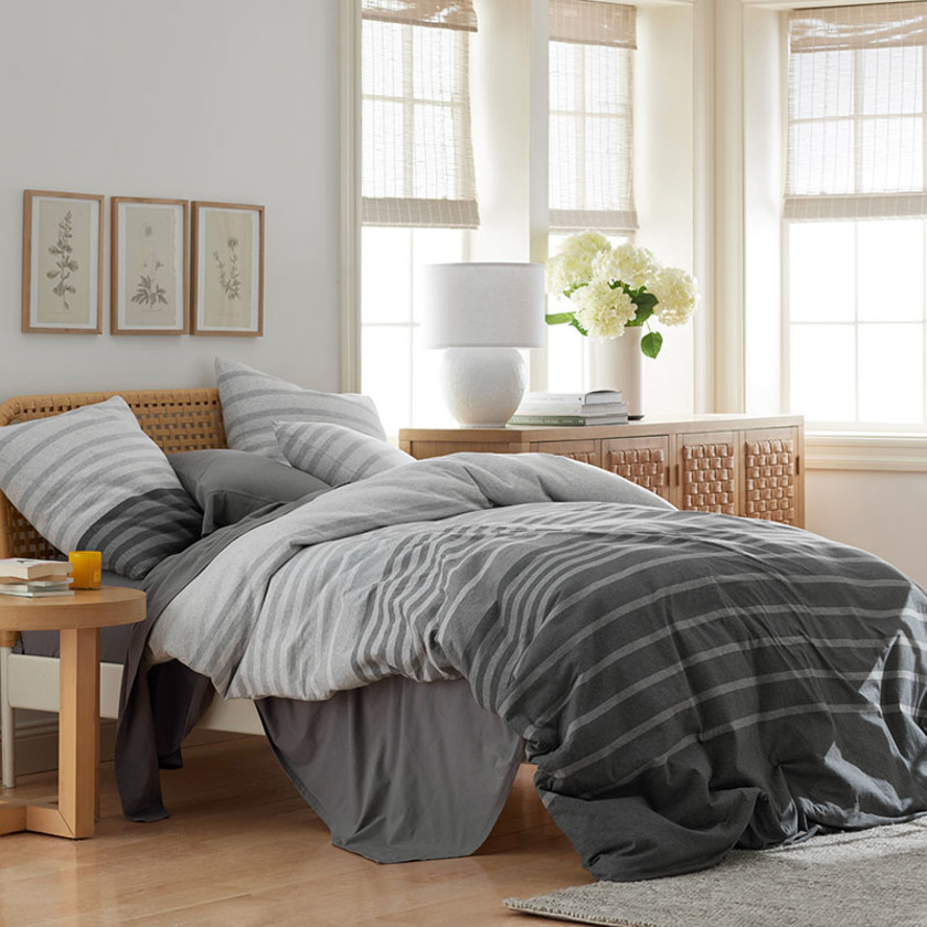 Jersey Stripe Yarn-Dyed Duvet Cover Set - Gray Multi, Twin/Twin XL,Gray Multi