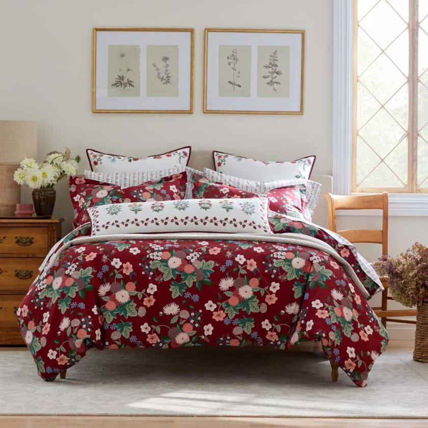 Dahlia Classic Cool Cotton Percale Sham - Dark Red, Standard,Dark Red