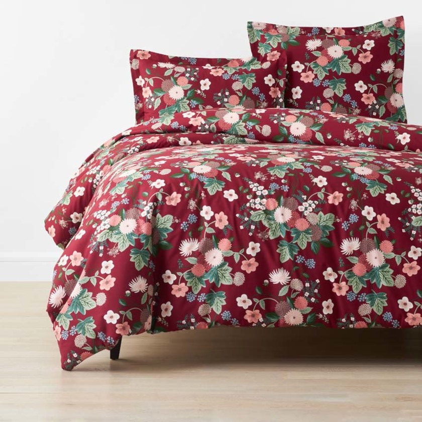Dahlia Classic Cool Cotton Percale Duvet Cover - Dark Red, Twin/Twin XL,Dark Red