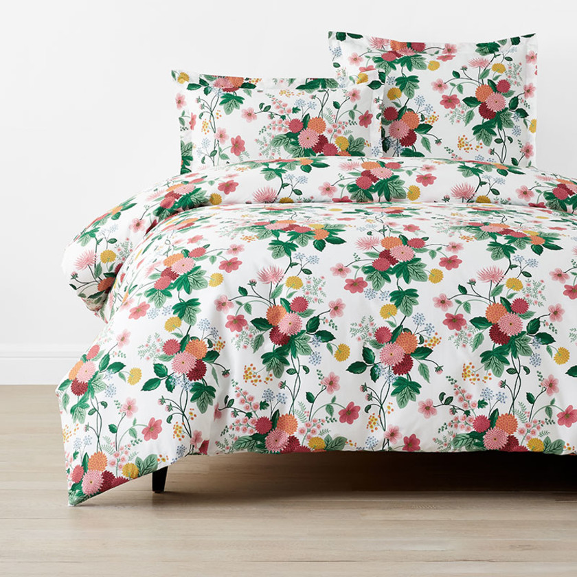 Dahlia Classic Cool Cotton Percale Duvet Cover - White Multi, Twin/Twin XL,White Multi