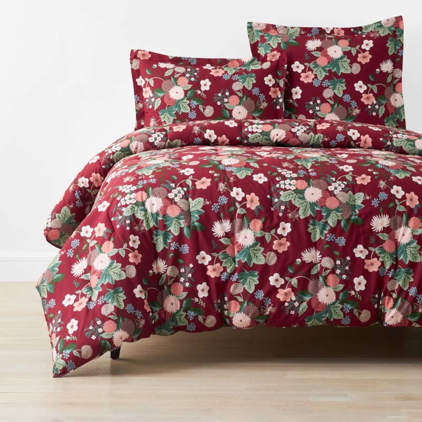 Dahlia Classic Cool Cotton Percale Comforter - Dark Red, Twin/Twin XL,Dark Red