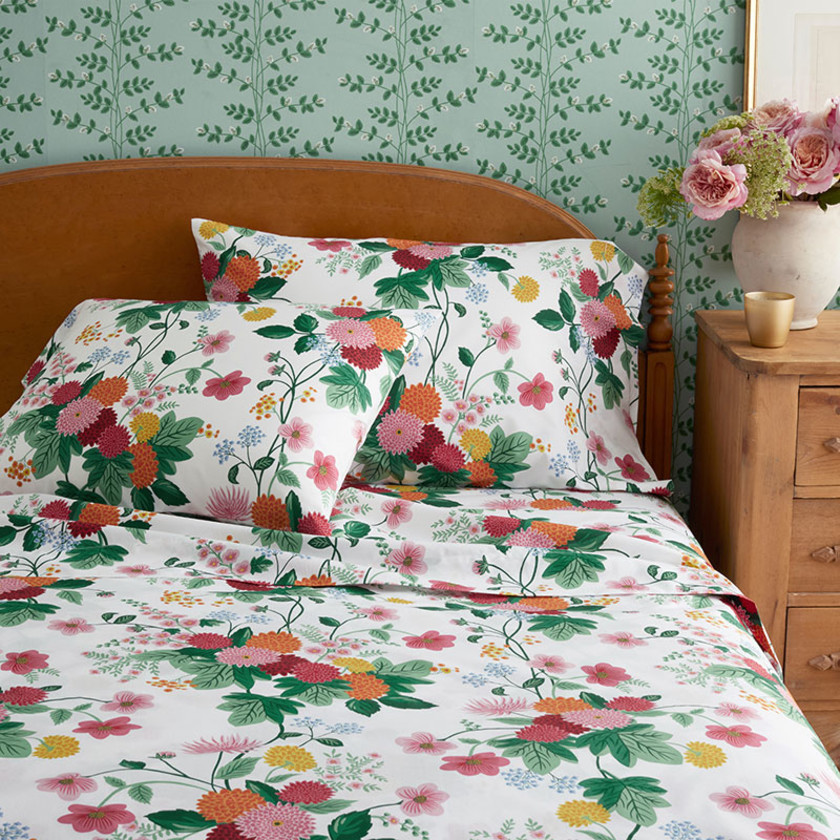 Dahlia Classic Cool Cotton Percale Bed Sheet Set - White Multi, Twin,White Multi