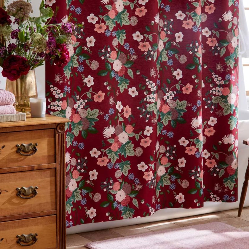 Dahlia Classic Cool Cotton Percale Shower Curtain - Dark Red,Dark Red