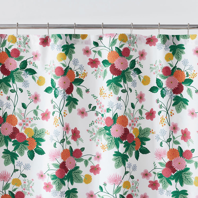 Dahlia Classic Cool Cotton Percale Shower Curtain - White Multi,White Multi