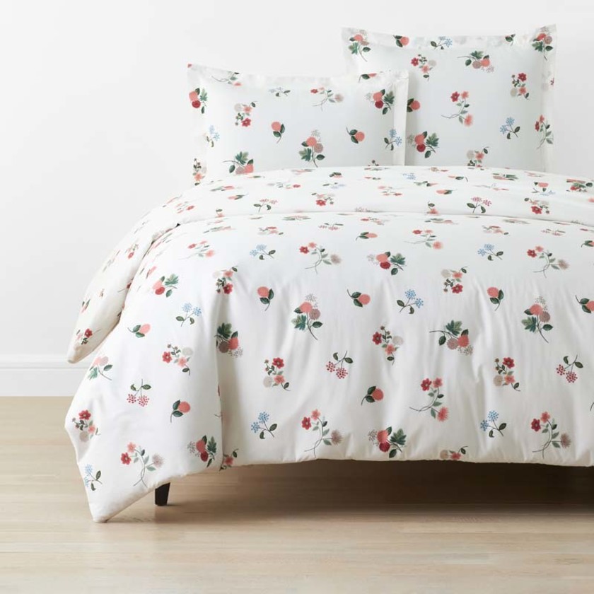 Ditsy Dahlia Classic Cool Cotton Percale Duvet Cover - Cream Multi, Twin/Twin XL,Cream Multi