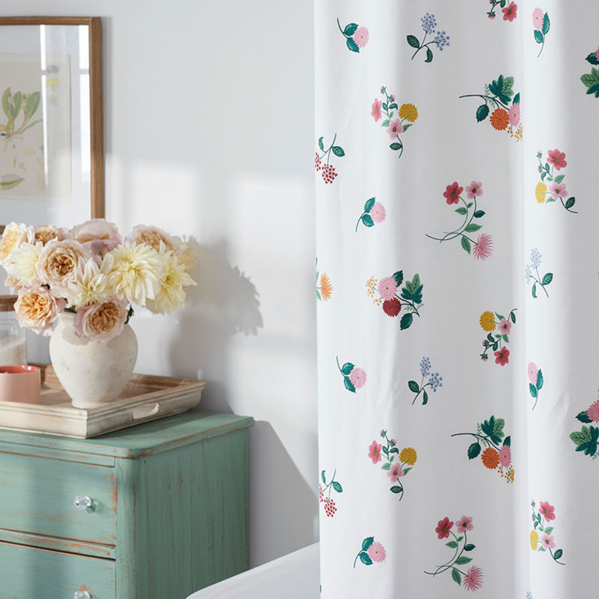 Ditsy Dahlia Classic Cool Cotton Percale Shower Curtain - White Multi,White Multi