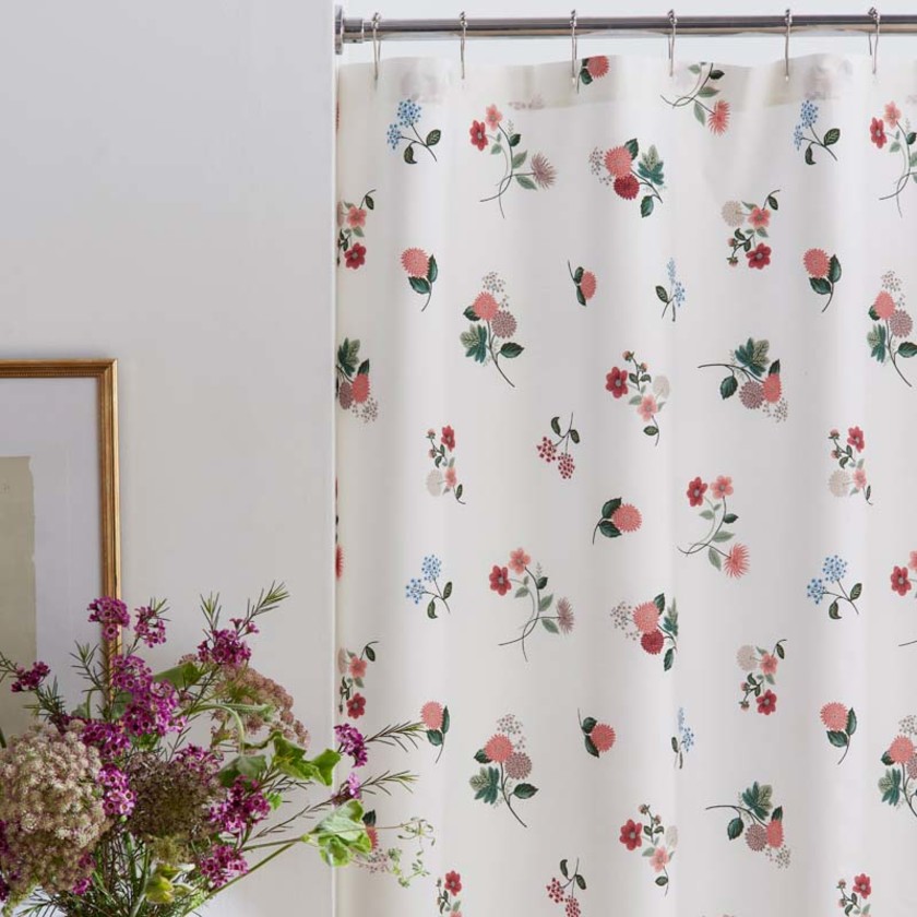Ditsy Dahlia Classic Cool Cotton Percale Shower Curtain - Cream Multi,Cream Multi