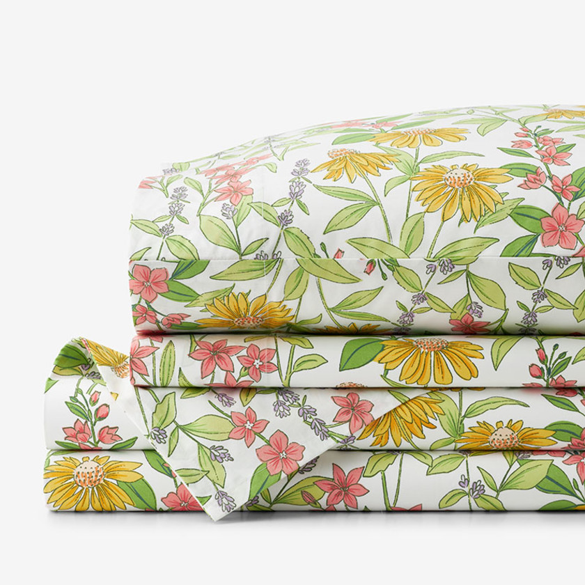 Coneflower Patch Classic Cool Cotton Percale Bed Sheet Set