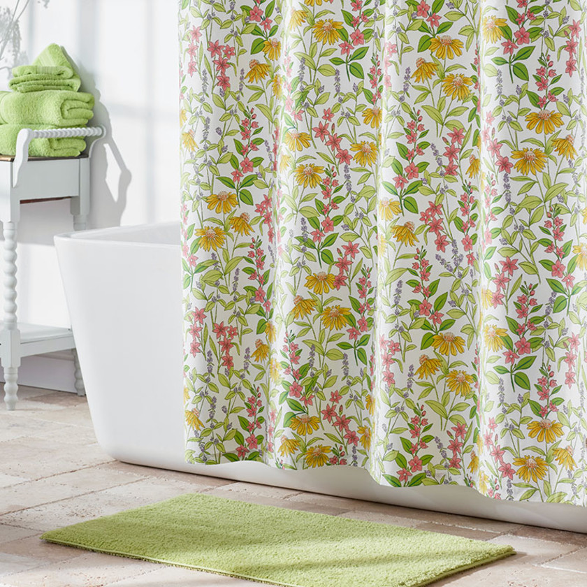 Coneflower Patch Classic Cool Cotton Percale Shower Curtain - Ivory Multi,Ivory Multi
