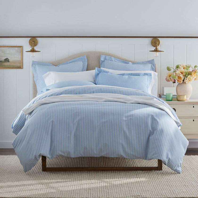 Classic Oxford Yarn-Dyed Stripe Pillowcase Set - Blue/Beige, Standard,Blue/Beige