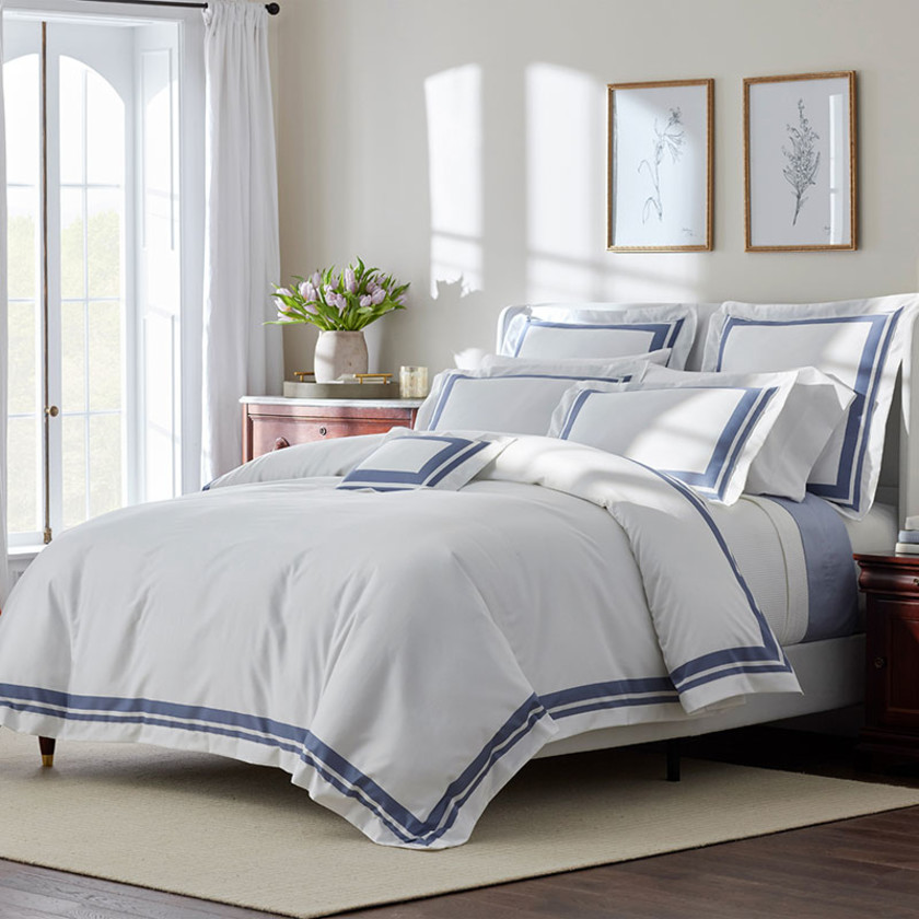Double Border Premium Smooth Supima® Cotton Wrinkle-Free Sateen Sham - Blue Dusk, Boudoir,Blue Dusk