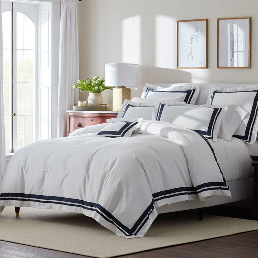 Double Border Premium Smooth Supima® Cotton Wrinkle-Free Sateen Duvet Cover - Navy, Twin/Twin XL,Navy