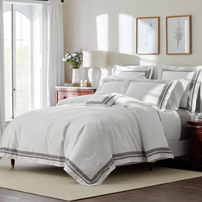Double Border Premium Smooth Supima® Cotton Wrinkle-Free Sateen Duvet Cover - Silver, Twin/Twin XL,Silver