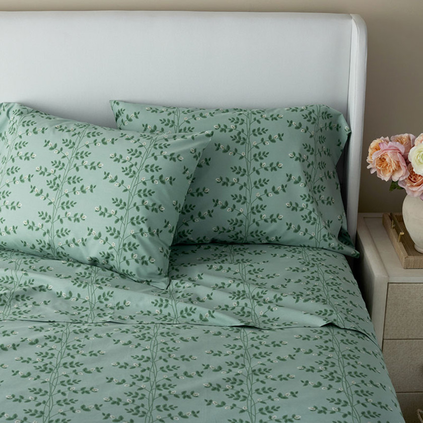 Climbing Vines Classic Cool Cotton Percale Bed Sheet Set - Sage Green, Twin,Sage Green