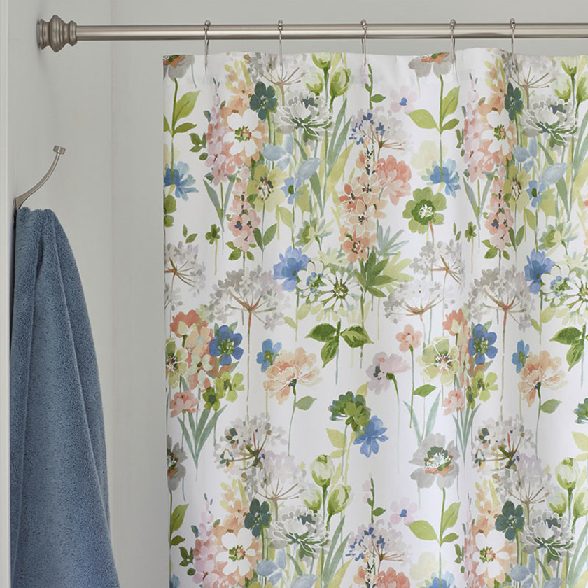 Tania Floral Premium Smooth Wrinkle-Free Sateen Shower Curtain - Ivory Multi,Ivory Multi