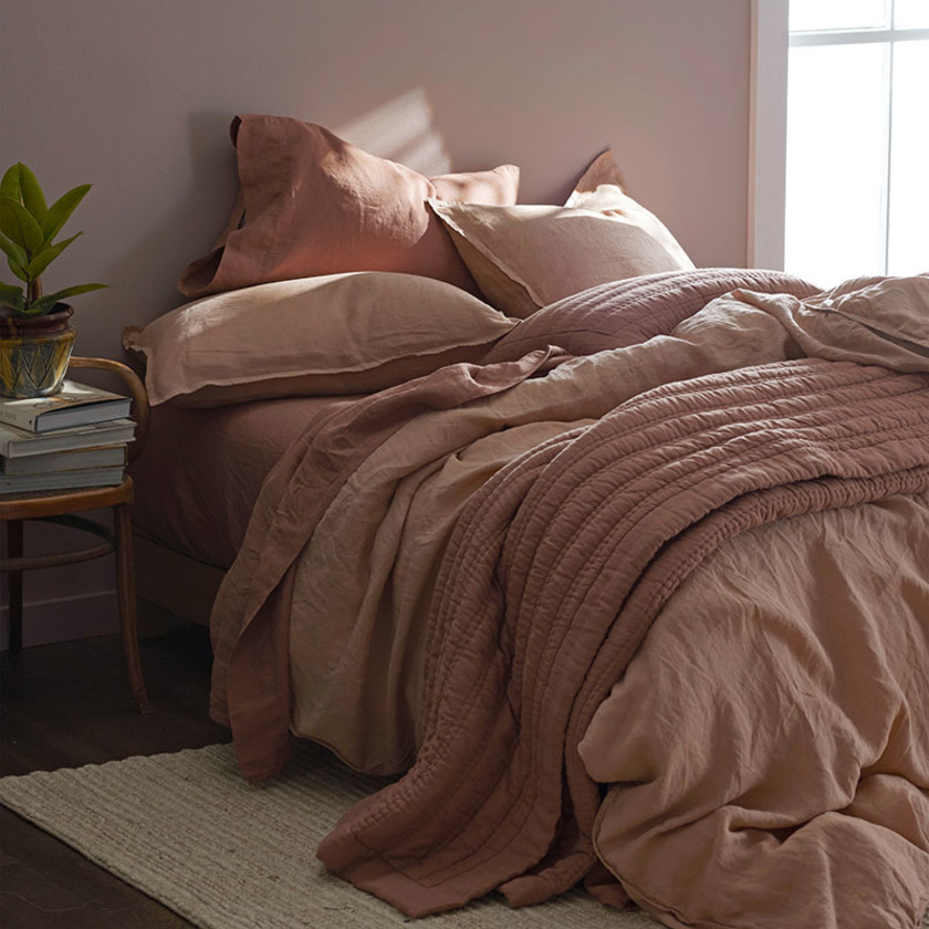Premium Breathable Washed Linen Solid Bed Sheet Set - Light Clay, Twin,Light Clay