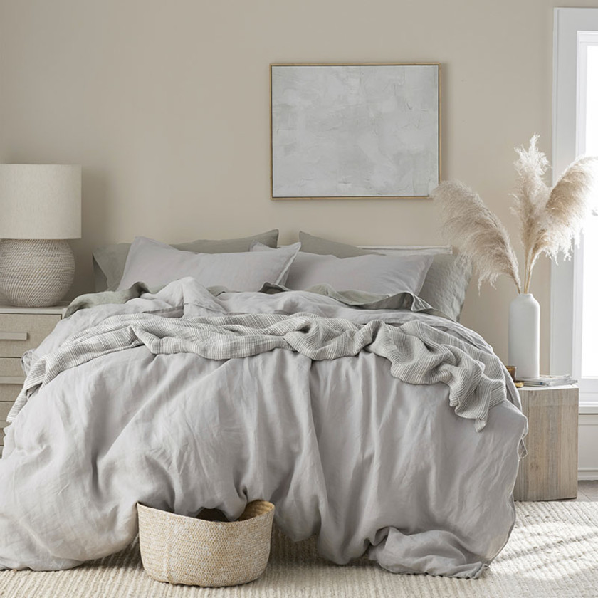 Premium Breathable Washed Linen Solid Bed Sheet Set - Light Gray, Twin,Light Gray