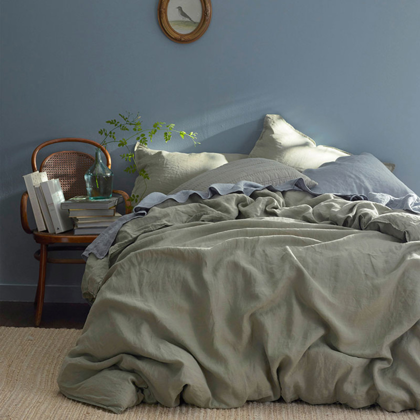 Premium Breathable Washed Linen Solid Bed Sheet Set - Moss Green, Twin,Moss Green