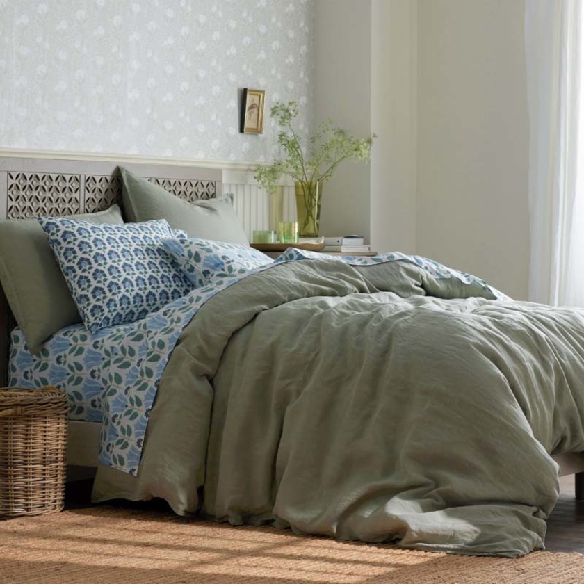 Premium Breathable Washed Linen Solid Bed Sheet Set - Moss Green, Twin,Moss Green