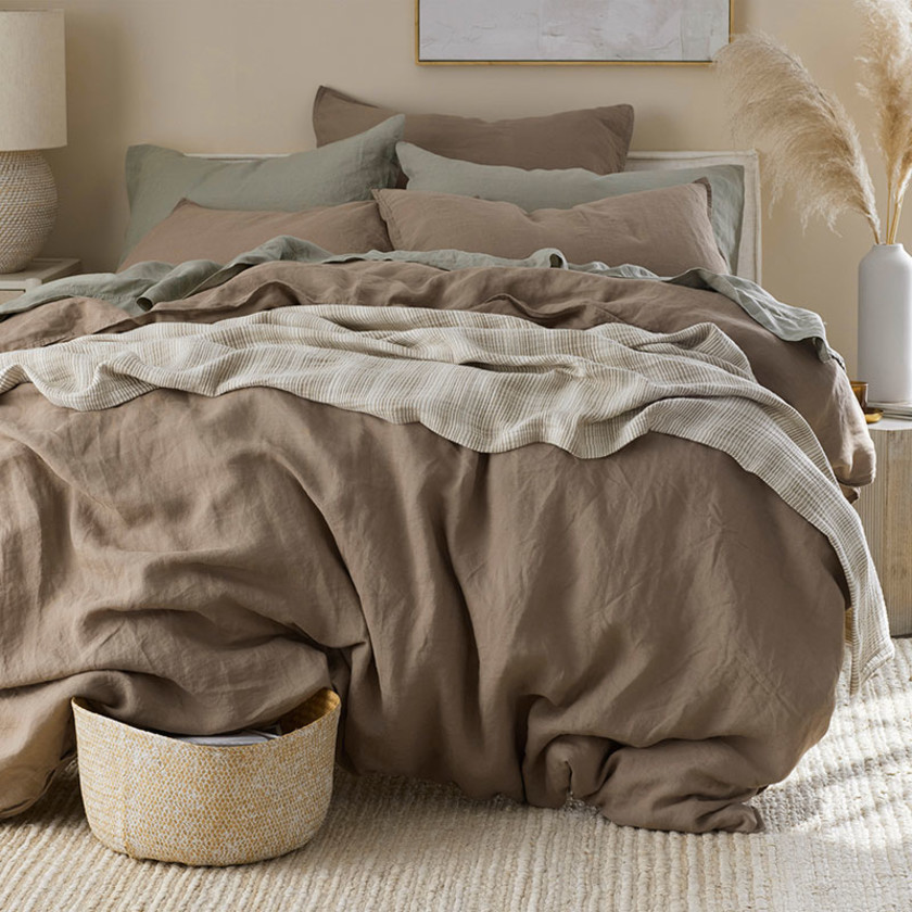 Premium Breathable Washed Linen Solid Bed Sheet Set - Pine Bark, Twin,Pine Bark