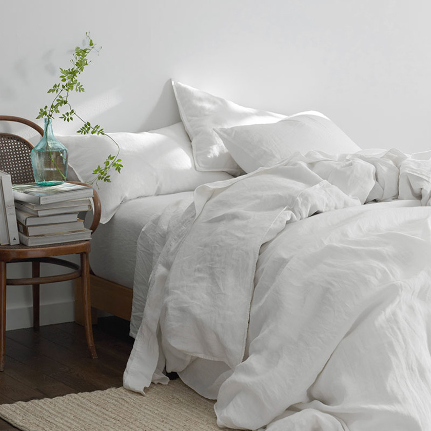 Premium Breathable Washed Linen Solid Duvet Cover - White, Twin/Twin XL,White