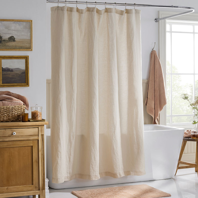 Premium Breathable Washed Linen Solid Shower Curtain