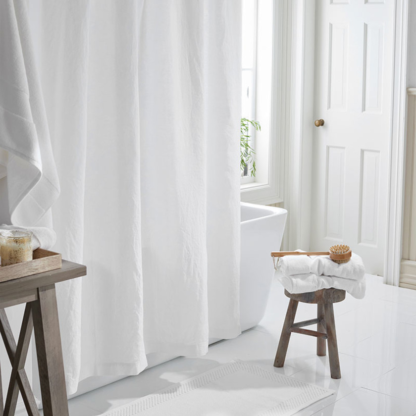 Premium Breathable Washed Linen Solid Shower Curtain - White,White