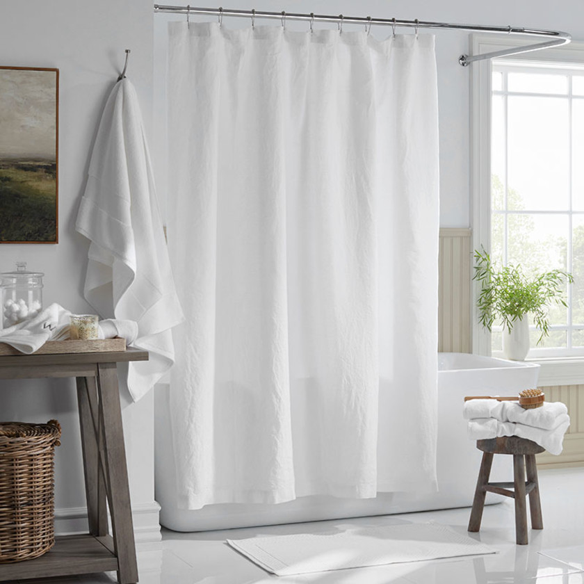 Premium Breathable Washed Linen Solid Shower Curtain