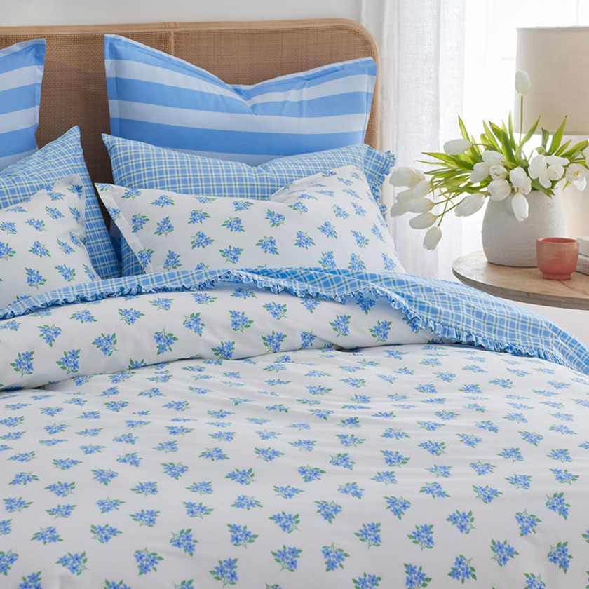 Sunshine & Blooms Classic Cool Cotton Percale Bed Sheet Set - Floral Blue, Twin,Floral Blue