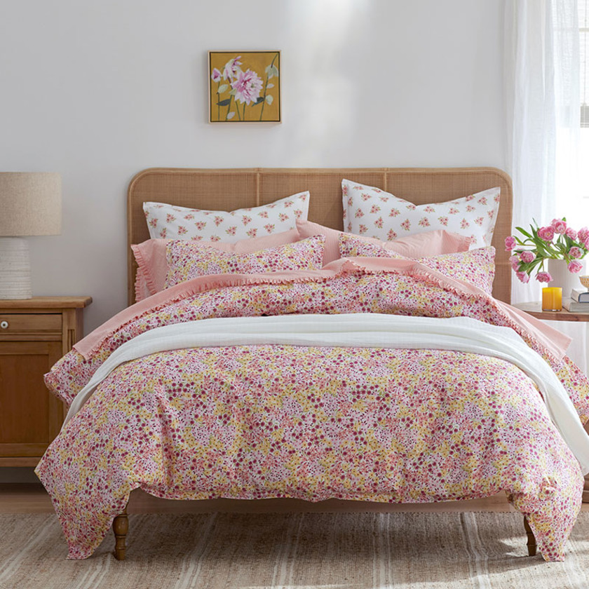 Sunshine & Blooms Classic Cool Cotton Percale Pillowcase Set - Floral Coral, Standard,Floral Coral