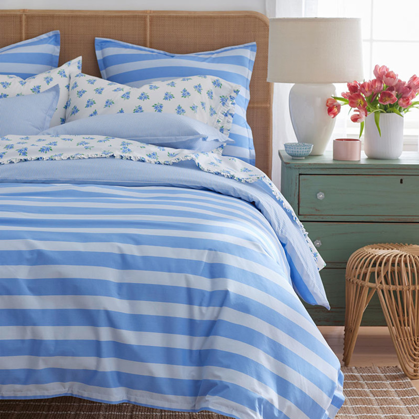 Sunshine & Blooms Classic Cool Cotton Percale Duvet Cover - Stripe Blue, Twin/Twin XL,Stripe Blue