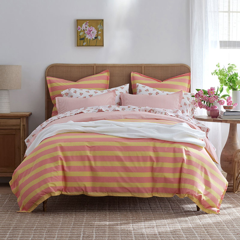 Sunshine & Blooms Classic Cool Cotton Percale Duvet Cover - Stripe Coral, Twin/Twin XL,Stripe Coral