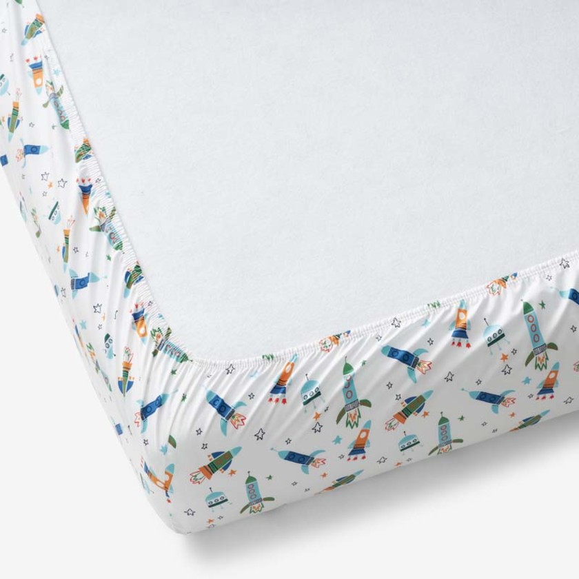 Space Adventure Classic Cool Organic Cotton Percale Fitted Crib Sheet - White Multi,White Multi