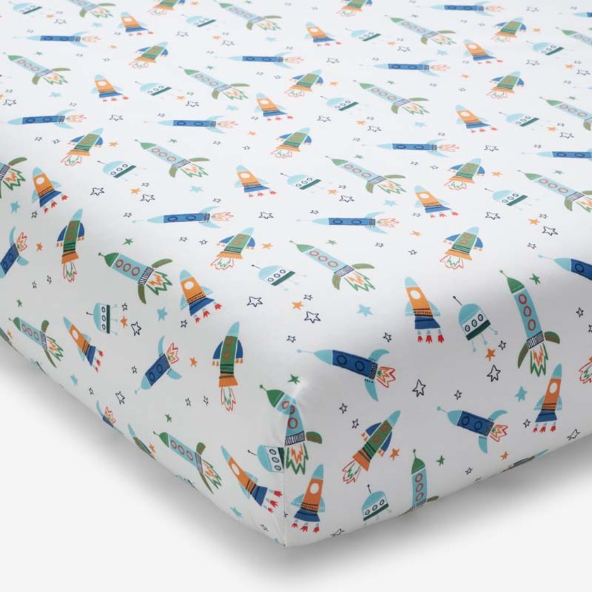 Space Adventure Classic Cool Organic Cotton Percale Fitted Crib Sheet